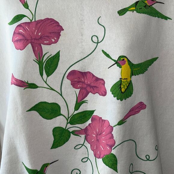 VINTAGE 80s Morning Sun Hummingbird Graphic Sweatshirt with Polo Collar Size Med - Picture 2 of 3